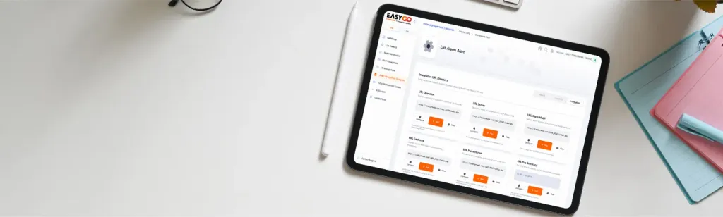 Halaman integrasi ekosistem EasyGo TMS di tablet