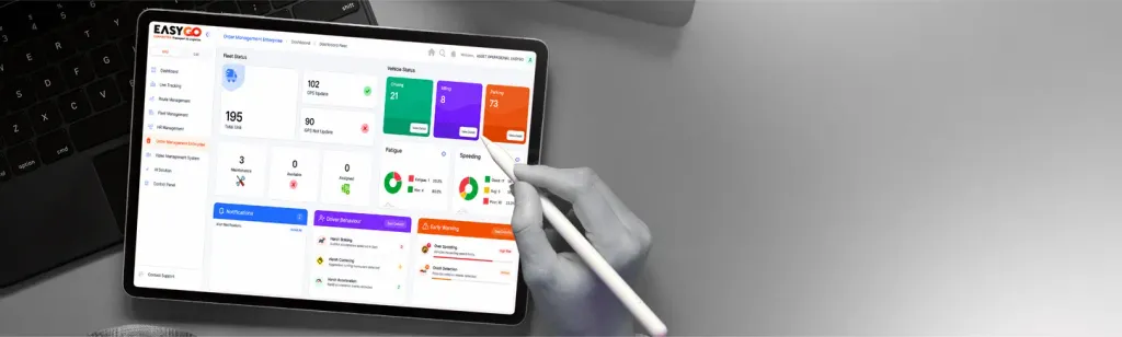 Dashboard Sistem Peringatan Otomatis EasyGo TMS di tablet