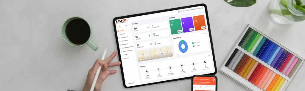 Smart Dashboard EasyGo TMS di tablet dan aplikasi mobile